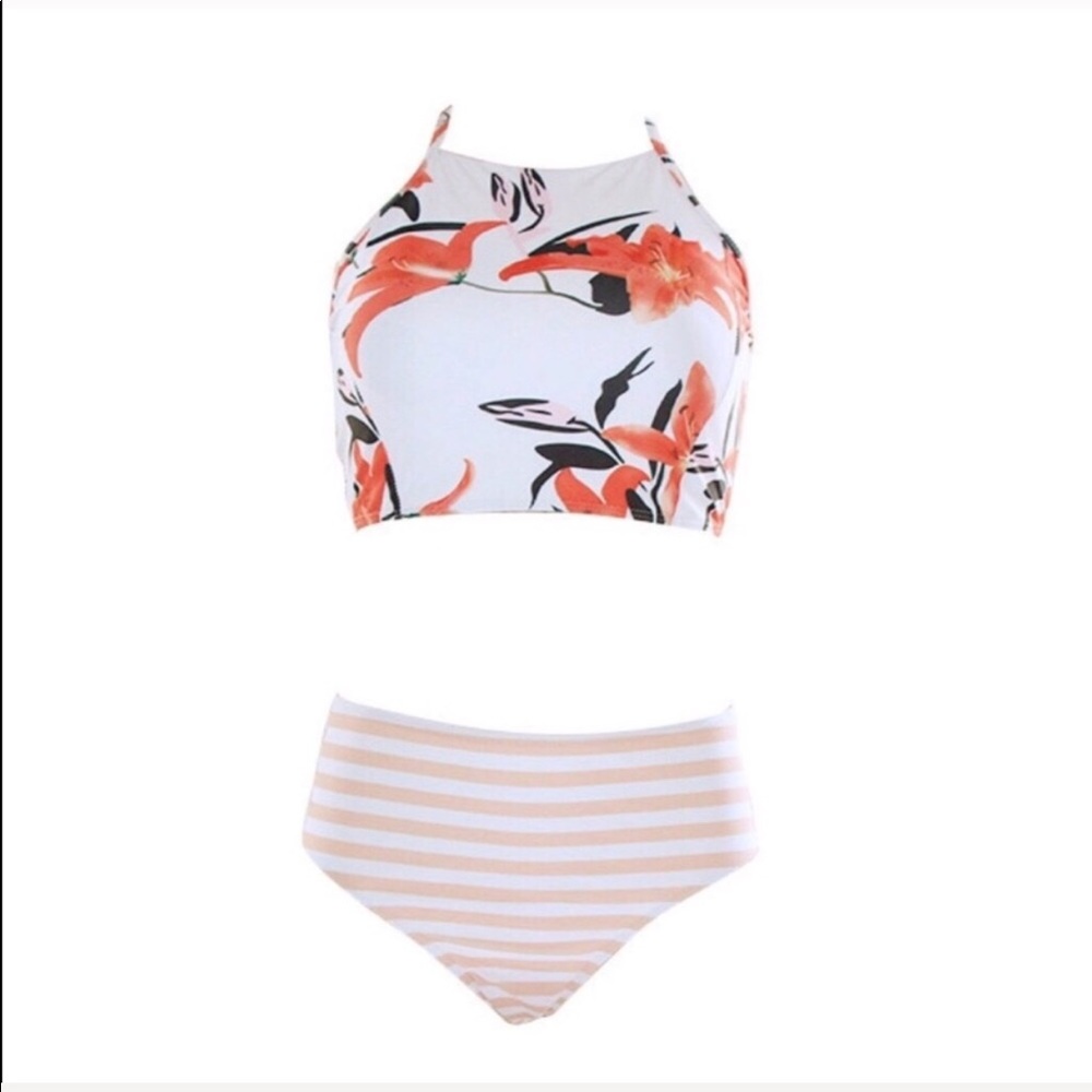 Floral Print and Striped Bikini - Picture 3 of 5